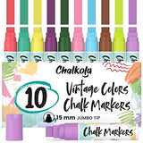Chalkola Window Markers for Cars - 10 Vintage Colored Chalk Pens - 3 in 1 Nib 15mm Jumbo Tip - Washable Liquid Chalk Markers for Blackboard, Chalkboard, Windows, Glass - Wet Erasable Car Paint Markers