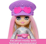 Barbie Extra Mini Minis Travel Doll with Metallic Desert Fashion and Festival Accessories, Barbie Extra Fly Small Doll