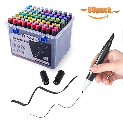 80 Colors Dual Tips Markers Pens with bag, Art Permanent Marker