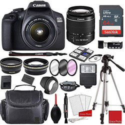 Canon EOS 2000D Rebel T7 Kit with EF-S 18-55mm f/3.5-5.6 III Lens + Sandisk 64GB Memory + Professional Accessory Bundle