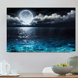 Hrank DIY 5D Diamond Painting by Number Kits for Adults and Kids,Moon Illuminating The Clear Ocean Blue Diamond Painting Full Drill Round Diamond Art Kits for Home Wall Art Decor,Gift,13.8"x 17.7"