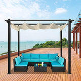 ECOTOUGE 10FT Outdoor Patio Pergola, Retractable Canopy Garden Gazebo，Aluminum Frame Grape Trellis Sun Shade Cover, Beige