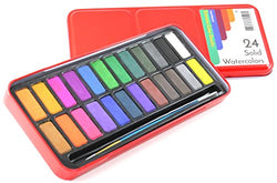 Colorolio Watercolor Paint Set of 24 Solid Cake Colors with Bonus Paintbrush. High Color Density. Perfect for Children or Adults. Pan, Palette for Lid. Enhance Your Art