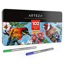 ARTEZA Fineliners Fine Point Pens, Set of 102 Fine Tip Markers with 0.4mm Tips & Sure Grip