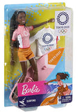 Barbie Olympic Games Tokyo 2020 Surfer Doll with Surf Uniform, Tokyo 2020 Jacket, Medal, Tokyo 2020 Surfboard with Fins for Ages 3 and Up