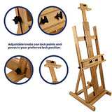 Pacific Arc Large Studio H-Frame Easel - Solid Bamboo Wood Artist Easel Adjustable Movable Tilting Easel, Floor Painting Easel Stand, Holds Canvas Art up to 81"