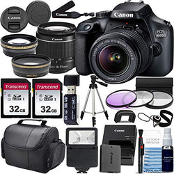 Canon EOS 4000D w/ 18-55mm F/3.5-5.6 III Lens Zoom Lens & Professional Accessory Bundle W/ 2X 32GB Memory Cards + Case & Wide Angle & Telephoto Lens + More!