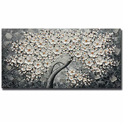 V-inspire Art,24x48 Inch Lucky Flower Tree Oil Painting Modern Abstract Hand Painting On Canvas Living Room Bedroom Decoration Home Wall Art Wood Frame Ready to Hang