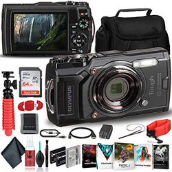 Olympus Tough TG-6 Waterproof Camera (Black) - Adventure Bundle - with 2 Extra Batteries + Float Strap + Sandisk 64GB Ultra Memory Card + Padded Case + Flex Tripod + Photo Software Suite + More