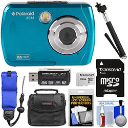 Polaroid iS048 Waterproof Digital Camera (Teal) with 32GB Card + Case + Selfie Stick + Float