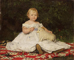 Albert Anker Portrait of Emilie Weiss with a Plush Toy 1868 Private Collection 30" x 25" Fine Art Giclee Canvas Print (Unframed) Reproduction