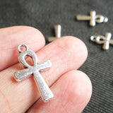 10 Ankh Egyptian Cross Charms Pendants Antique Silver (NS137)