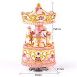Carousel Music Box Gift Wife- 3 Horse with LED Musical Box | Castle in The Sky | Best Christmas Valentine's Day Birthday Gifts for Women, Girls, Girlfriends, Kids Artware Anniversary Present (Pink)