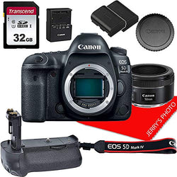 Canon EOS 5D Mark IV Full Frame DSLR Camera w/Canon EF 50mm f/1.8 STM Prime Lens + Power Grip + 32GB Memory Bundle (9pcs)