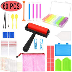 60 Pieces 5D Diamond Painting Tools, PETUOL DIY Painting Accessories Diamond Cross Sticky Clay for Valentine Day Craft, Tray Kits and Fix Tool Diamond Painting Roller Embroidery Box for Adults or Kids