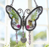 BANBERRY DESIGNS Grandma Butterfly Suncatcher with Pressed Flower Wings Embedded in Glass with Metal Trim - Grandma Heart Charm - Gifts for Grandma - Grandma Gifts