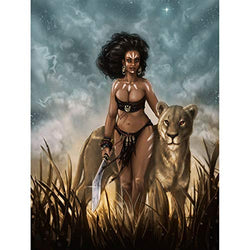 SKRYUIE 5D Full Drill Wild African Women and Lions Diamond Painting by Number Kits, Paint with Diamonds Embroidery Set DIY Craft Arts Decorations (12x16inch)