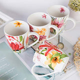 Coffee Mug, Tea Mugs Set, Fine Porcelain Floral Design, Set of 4