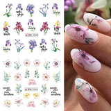 Flower Nail Art Stickers Summer Tulip Butterfly Nail Decals Spring Water Transfer Nail Design Stickers Floral Nail Art Supplies Water Nail Decals for Acrylic Nail Art Decoration 12 Sheets