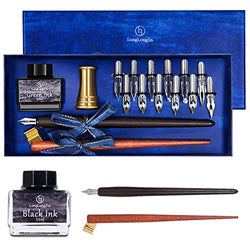 Calligraphy Fountain Pen Set-wooden Calligraphy Pen Ink Set for Beginners Handcrafted Dip Pen,wooden Calligraphy Oblique Dip Pen Ink Set,15ml Ink, Brass Pen Holder and 12 Different Pen Tips