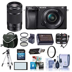 Sony Alpha A6000 Mirrorless Digital Camera with 16-50mm f/3.5-5.6 OSS & 55-210mm f/4.5-6.3 OSS Lenses Black - Bundle with 32GB SDHC Card, Camera Bag, Filter Kits, Software Package and More