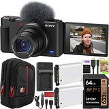 Sony ZV-1 Compact Digital Vlogging 4K HDR Video Camera for Content Creators & Vloggers DCZV1/B Double Battery Bundle with Deco Gear Case + 64GB Card + External Charger and Accessories