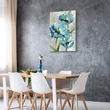 TAR TAR STUDIO Abstract Flower Canvas Wall Art: Blue Floral Artwork Hand Painted Picture Painting for Office (24''W x 36''H, Multiple Sizes)