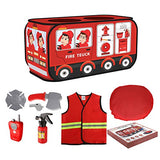 Temi Fire Truck Tent - Foldable Pop Up Pretend Play Tent | Playhouse for Kids Outdoor Indoor | Included Role Play Firefighter Costume and Fire Tools (44x26in)