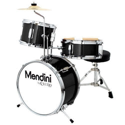 Mendini by Cecilio 13 inch 3-Piece Kids/Junior Drum Set with Throne, Cymbal, Pedal & Drumsticks, Metallic Black, MJDS-1-BK