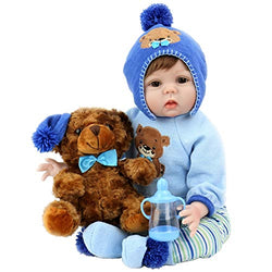 Aori Realistic Baby Doll Lifelike Reborn Baby Boy Doll 22 Inch with Plush Teddy Accessories