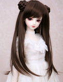 (15-16CM) BJD Doll Hair Wig 1/6 YOSD DZ DOD LUTS / Brown Long Hair with 2 Buns / FBE086