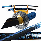 YJ COOL Dragon Tsuba & Sheath Japanese Samurai Katana Noble Blue Sword Carbon Steel Fully