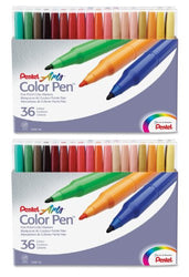 Pentel Color Pen Marker Set, Set of 36 Assorted Colors (S360-36) 2 Pack