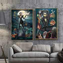2 Sets 5D Full Drill Diamond Painting Kits Halloween Decor Gift Skull Ghost Pumpkin Rhinestone Painting Embroidery for Art Craft and Home Decoration