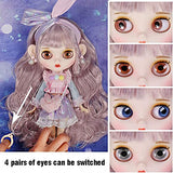 Hiocpl Blythe 1/6 BJD Doll White Skin Action Figure 19 Ball Jointed Doll DIY Toy with 9 Pairs Replaceable Hands for Girls Collection Best Gift,B