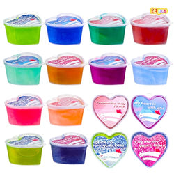 24 Pack DIY Crystal Slime Kit,12 with Heart-Shaped Container & Card for Kids for Easter Gift, Party Favors Suppulies, Soft and Non-Sticky, Stress Relief Toy for Girls Boys Age 3+
