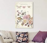 wall26 Canvas Wall Art - Vintage Style Colorful Flowers Butterflies - Giclee Print Gallery Wrap Modern Home Decor Ready to Hang - 32x48 inches