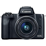 Canon EOS M50 Mirrorless Digital Camera with 15-45mm Lens (Black) (2680C011) + 64GB Memory Card + Case + Corel Photo Software + LPE12 Battery + Charger + Card Reader + HDMI Cable + More (Renewed)