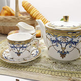 fanquare 15 Pieces Porcelain Tea Sets British Royal Series,Blue Vintage Pattern China Coffee Set,Tea Service for Adults