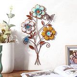 Moxweyeni Tricolor Flower Wall Decor Vintage Metal Wall Art Decor Rustic Hanging Wall Flowers Decorative Metal Floral Art for Home Living Room Bathroom Indoor Outdoor Decors, 15 x 9.1 Inch (1)