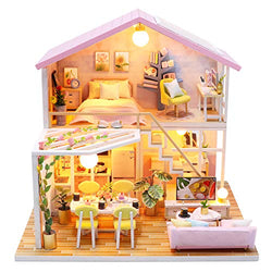 Spilay DIY Dollhouse Miniature with Wooden Furniture,Handmade Duplex Loft Home Craft Model Mini Kit with Dust Cover & Music Box,1:24 3D Creative Doll House Toy for Adult Teenager Gift (Sweet Time