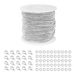 Silver Plated Curb Cable Chain for Jewelry Making, WXJ13 Brand 33FT Unfinished DIY Jewelry Making