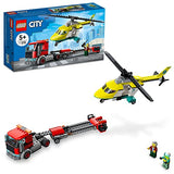 LEGO City Rescue Helicopter Transport 60343 Building Kit for Children Aged 5 and Up, Featuring a Toy Truck with a Helicopter Trailer, Plus Driver and Pilot Minifigures (215 Pieces)