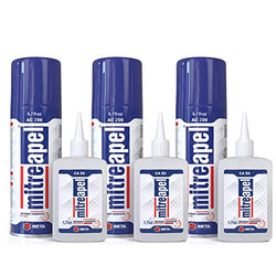 MITREAPEL Super CA Glue (3 x 1.7 oz) with Spray Adhesive Activator (3 x 6.7 fl oz) - (3 Pack)