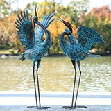 Garden Crane Sculptures & Statues, Blue Heron Decor Outdoor Large Bird Yard Art, Standing Metal Heron Lawn Ornaments for Home Patio Porch Backyard Decorations(Set of 2)