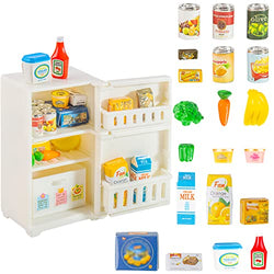 21 Pcs Mini House Miniature Refrigerator with Mini Food Set Mini Kitchen Furniture Fridge Decorations Miniature Food with Juice Milk Ice Creams Vegetables