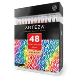Arteza Real Brush Pens, 48 Colors for Watercolor Painting with Flexible Nylon Brush Tips, Paint