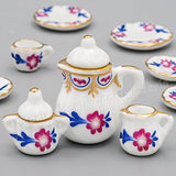 Odoria 1:12 Miniature 15PCS Porcelain Chintz Tea Cup Set Dollhouse Kitchen Accessories
