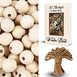 Menanok 300PCS Large Wooden Beads for Crafts, Hair Beads, Wood Bead Garland and Jewelry Making; 20mm Natural Wood Beads + Bonus 20M Jute Twine String + Ebook