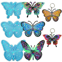 Szecl 3Pcs Holographic Butterfly Keychain Mold 2.6-3.3inch Holographic Butterfly Molds for Resin Casting Animal Lifelike Butterfly Shape Shiny Rainbow Epoxy Resin Molds for Pendant DIY Jewelry Making
